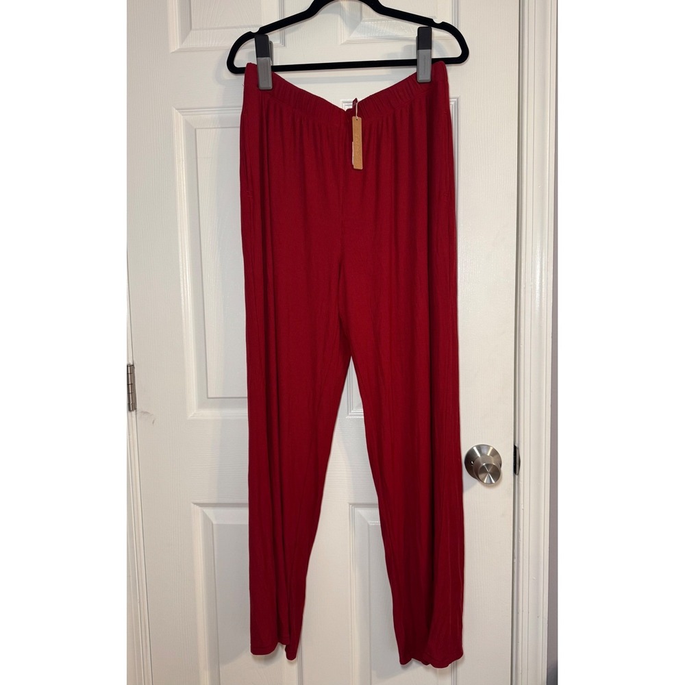 NWT SKIMS‎ Soft Lounge Pant Brick Red Ribbed Modal Wide Leg Womens L